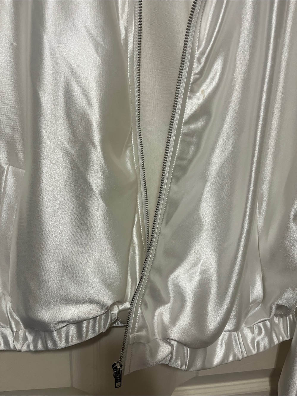 Amazon White Satin Zip-Front Bomber Jacket - Picture 4 of 5